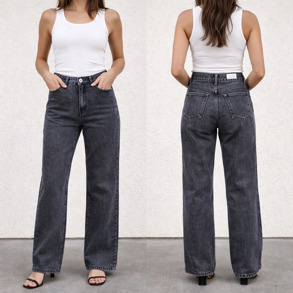 🔥 (5for$35) Disclosure Dark Grey Wide Leg High Rise Jeans Size 3/26